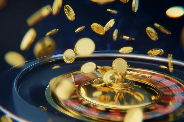 A glowing roulette wheel with cascading chips, symbolizing the engaging live and instant-win games available on BH9999 CHECK.